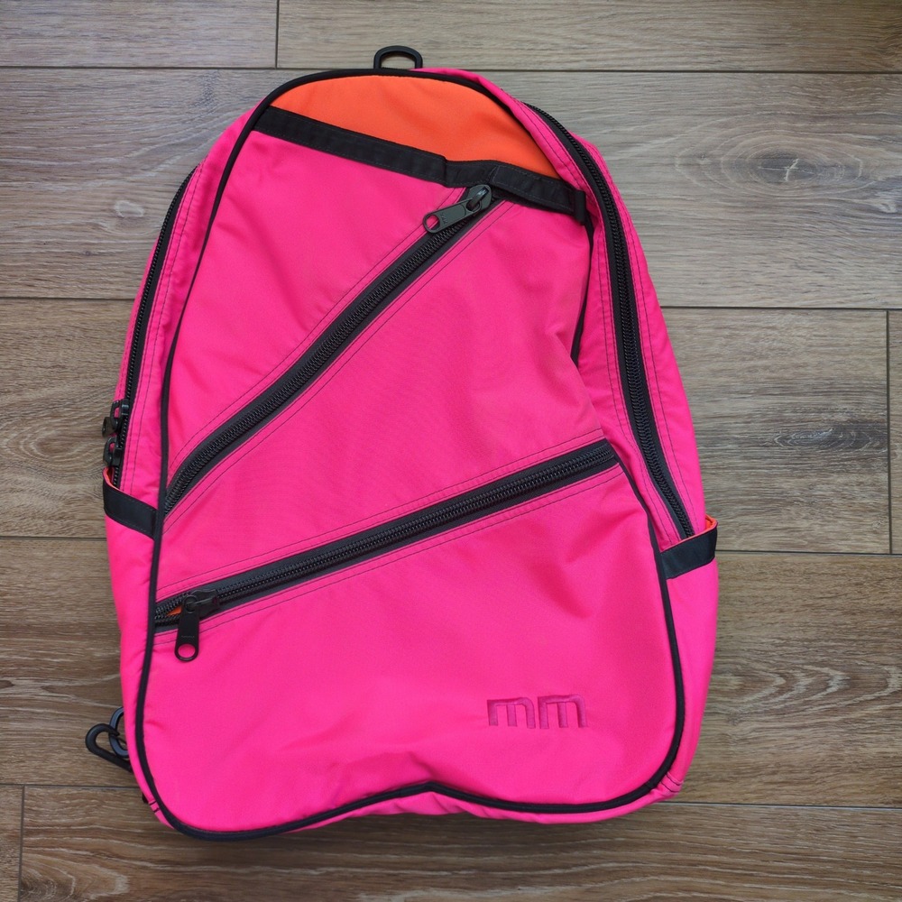 Maggie Mather Pickleball Tennis Backpack Neon Pink Orange Sporty Crossbody Bag